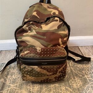 Saint Laurent Camouflage Backpack with Studded Details